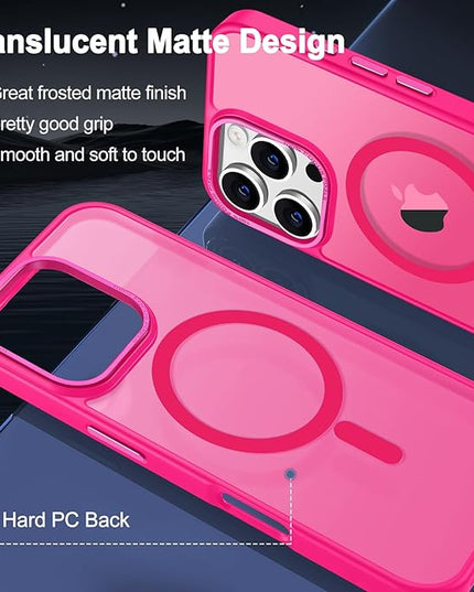 Hython Case for iPhone 16 Pro Case Magnetic Translucent Matte Phone Cases 6.3" [Compatible with MagSafe] Thin Slim Fit Shockproof Bumper Hard Protective Cover for Women Men Girls, Frosted Hot Pink
