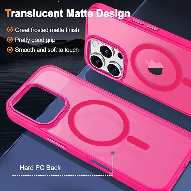 Hython Case for iPhone 16 Pro Case Magnetic Translucent Matte Phone Cases 6.3" [Compatible with MagSafe] Thin Slim Fit Shockproof Bumper Hard Protective Cover for Women Men Girls, Frosted Hot Pink
