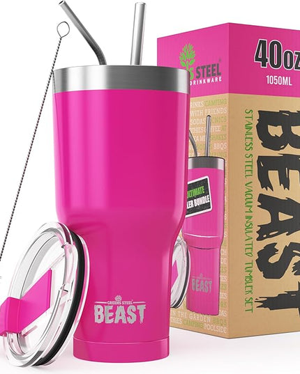 Beast 40 oz Tumbler Stainless Steel Vacuum Insulated Coffee Ice Cup Double Wall Travel Flask (Cupcake Pink)