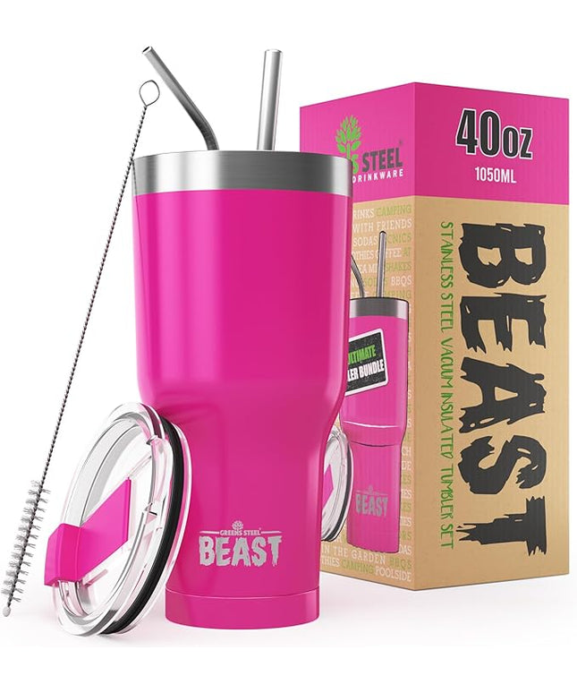 Beast 40 oz Tumbler Stainless Steel Vacuum Insulated Coffee Ice Cup Double Wall Travel Flask (Cupcake Pink)