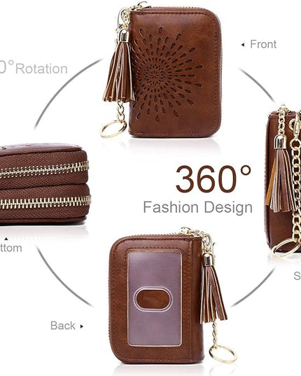 APHISON RFID Credit Card Holder Zipper Card Case Keychain Small Wallet for Women 1942-2 COFFEE