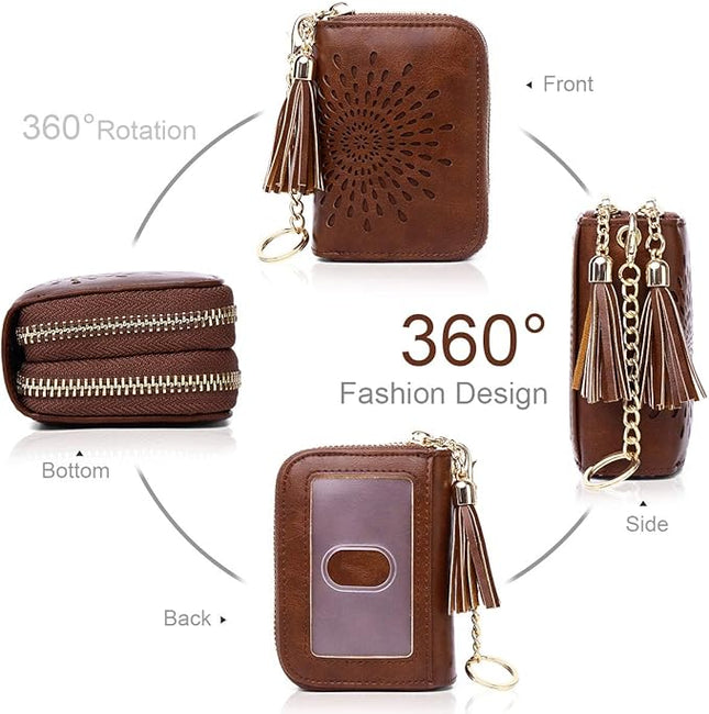 APHISON RFID Credit Card Holder Zipper Card Case Keychain Small Wallet for Women 1942-2 COFFEE