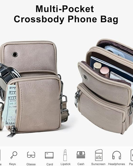 Bluome Small Crossbody Phone Purse for Women –PU Leather Crossbody Handbag Wallets Shoulder Travel Bag with Headphone Jack