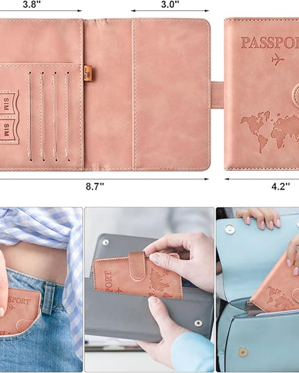 Eoehro Passport Holder for Travel Essentials, Passport Wallet Cover Case for Travel Must Haves Accessories,Passport Book Holders for Women and Men(light pink)