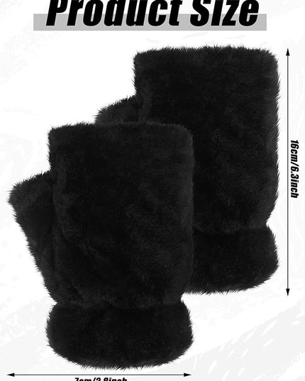 Geyoga 2 Pairs Winter Fingerless Faux Fur Gloves Women Warm Furry Convertible Fingerless Soft Smooth Gloves