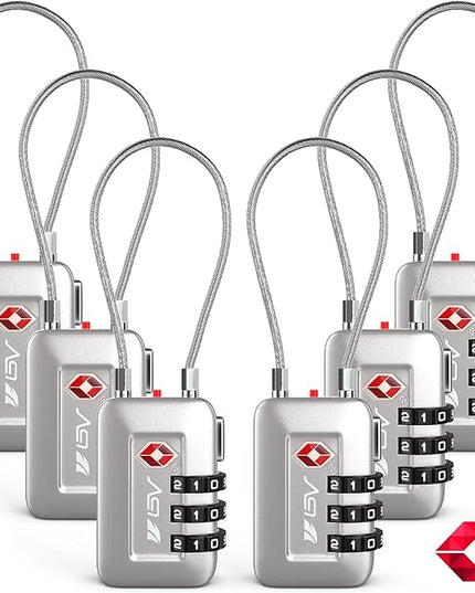 TSA Accepted Luggage Travel Lock, Set-Your-Own Combination Lock for School Gym Locker, Luggage Suitcase Baggage Locks, Filing Cabinets, Toolbox, Case (Silver, 6 Pack)