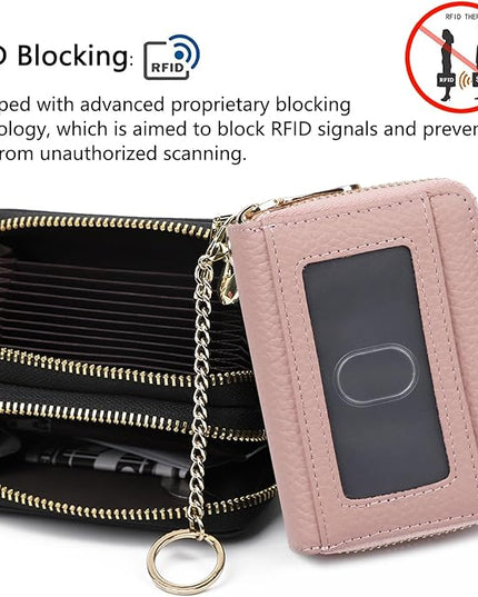 imeetu RFID Credit Card Holder, Small Leather Zipper Card Case Wallet for Women