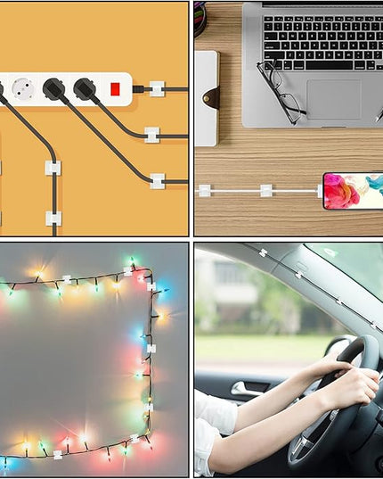 200 Pcs Cable Clips, Adhesive Cable Organizer Cord Holder Wire Clip Wire Management Self Adhesive Hooks Wire Holder for Office, Home(White, 200PCS)