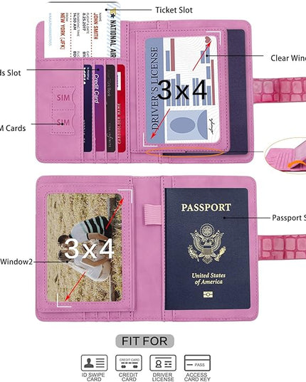 Melsbrinna Unisex Adult Travel Wallet, RFID Protected, Pink Faux Leather Passport Cover with 6 Compartments and 4 Card Slots