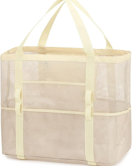 Mesh Beach Bag, Large Beach Tote with Zipper Pocket, Toys Pool Bag for Family Travel Vacation Cruise Essentials