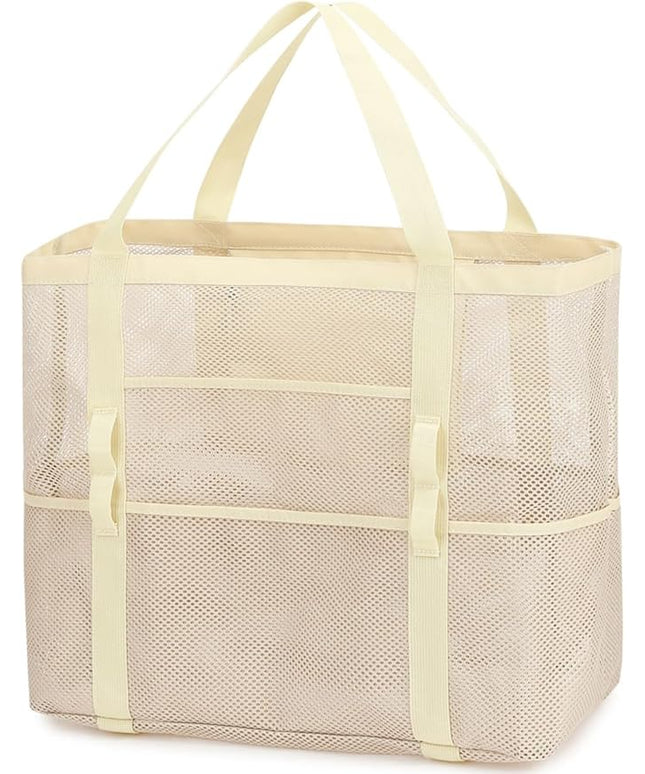 Mesh Beach Bag, Large Beach Tote with Zipper Pocket, Toys Pool Bag for Family Travel Vacation Cruise Essentials
