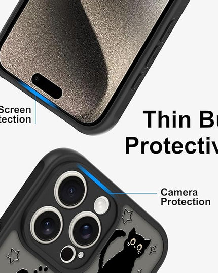 Cute Magnetic Case for iPhone 15 Pro Max Case [ Compatible with MagSafe ] with Black Cat Cats Pattern Design for Women Girls Boys, Soft Bumper Hard Back Kawaii Animal Protective Phone Cover