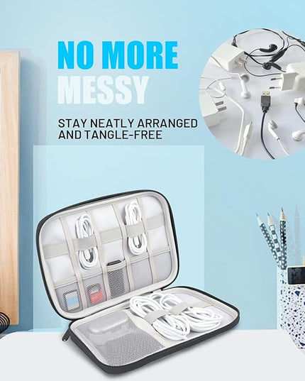 Travel Cable Organizer Bag, Electronics Organizer Tech Pouch with Double Layers for Cords, Chargers, Phone, Earphones, USBs, SD Cards - Travel Essentials Portable Waterproof Tech Pouch