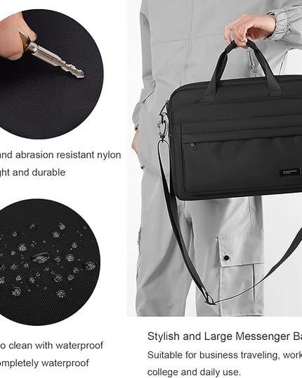 natyrlpog Laptop Bag 15.6 Inch Briefcase for Men Women Waterproof Nylon Lightweight, Shoulder Computer Messenger Handbag for Business Office Work Travel College Black