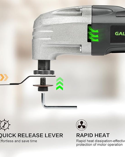 GALAX PRO 22000 OPM 2.0A Oscillating Multi Tool, 3 Degree Oscillating Angle with 3 Pieces Saw Blades, 1 Piece Semi Circle Blade Sanding Plate, 6 Pieces Sanding Papers for Grinding