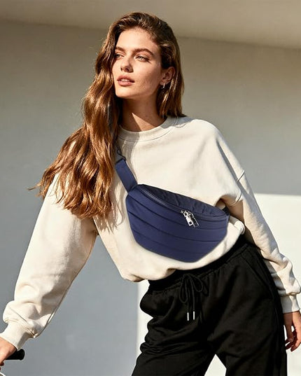 Fanny Packs for Women Fashion Waist Packs Quilted Puffer Belt Bag Puffy Crossbody Bags Sling Purse for Women Travel Running