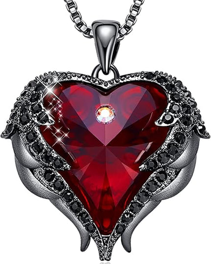 CDE Christmas Gifts for Women Angel Wings Necklace for Women with Birthstone, Love Heart Silver Tone/Gold Tone Pendant, Ideal Anniversary or Birthday Jewelry Gifts for Wife Girlfriend Her