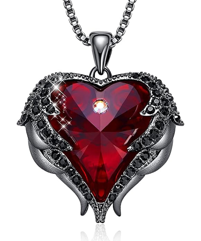 CDE Christmas Gifts for Women Angel Wings Necklace for Women with Birthstone, Love Heart Silver Tone/Gold Tone Pendant, Ideal Anniversary or Birthday Jewelry Gifts for Wife Girlfriend Her