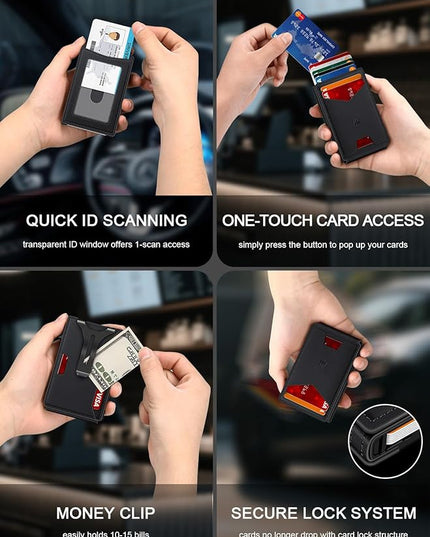 Ruiici Wallet for Men, Slim Minimalist Wallet with Money Clip＆ID Window, RFID Blocking Pop-Up Credit Card Holder, Smart Auminum Mens Wallet Holds 9-13 Cards (Gift Box) (Black)
