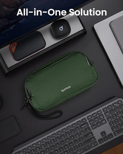 tomtoc Electronic Organizer Travel Case Performance, Water Resistant Dual Compartment Cable Organization Storage Bag for Charger, Cord, Phone, Hard Drive, Power Bank, Accessories Travel Essentials