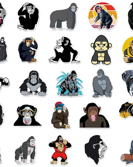 Gorilla Vinyl Stickers for Boys Kids Girls Teens|50 Pcs| Cartoon Cool Waterproof Stickers for Helmet Phone Laptop Water Bottle Cup Tablet Luggage Flasks, Trendy Animals Decals Pack(Gorilla -50Pcs)