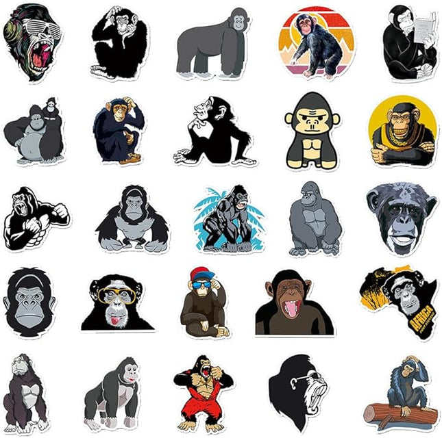Gorilla Vinyl Stickers for Boys Kids Girls Teens|50 Pcs| Cartoon Cool Waterproof Stickers for Helmet Phone Laptop Water Bottle Cup Tablet Luggage Flasks, Trendy Animals Decals Pack(Gorilla -50Pcs)