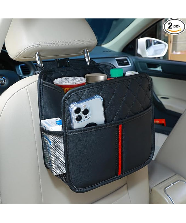 Car Seat Back Organizer with Storage Pockets, 2 Pack Multi Hanging Car Seat Organizer Backseat Car Organizer, Leather Backseat Car Organizer for Kids & Adults with Cup Holders Car Travel Accessories