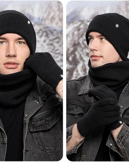 Warm Winter Beanie Hat & Scarf Gloves Set Stylish Knit Skull Cap for Men Women