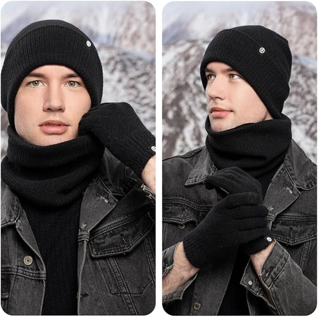 Warm Winter Beanie Hat & Scarf Gloves Set Stylish Knit Skull Cap for Men Women
