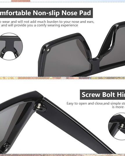 Frienda 3 Pairs Oversized Flat Top Sunglasses Vintage Square Sunglasses Unisex Square Shade Glasses for Men Women(Black, Orange-brown, Gray)