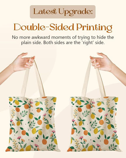 Aesthetic Tote Bag for Girls - with Magnetic Buckle and Zipper Inner Pocket for Women Lady Canvas Cotton Tote Bag