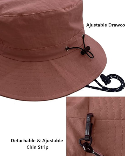 woogwin Waterproof Bucket Rain Hat with Chin Strap Quick Dry Packable Boonie Sun Hat Safari Hat UV Protection