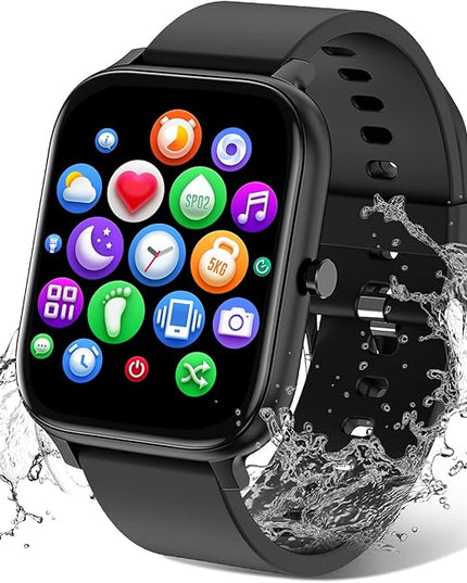 Smart Watch for Men Women Compatible with iPhone Samsung Android Phone 1.83 inch Full Touch Screen IP68 Waterproof Bluetooh Fitness Tracker Heart Rate/Sleep Monitor, Black