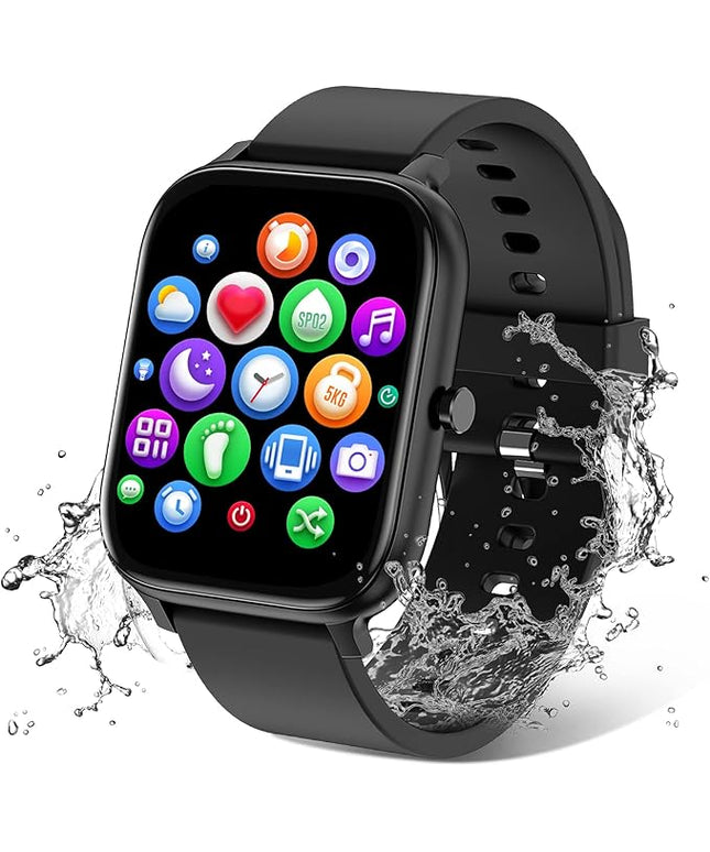 Smart Watch for Men Women Compatible with iPhone Samsung Android Phone 1.83 inch Full Touch Screen IP68 Waterproof Bluetooh Fitness Tracker Heart Rate/Sleep Monitor, Black