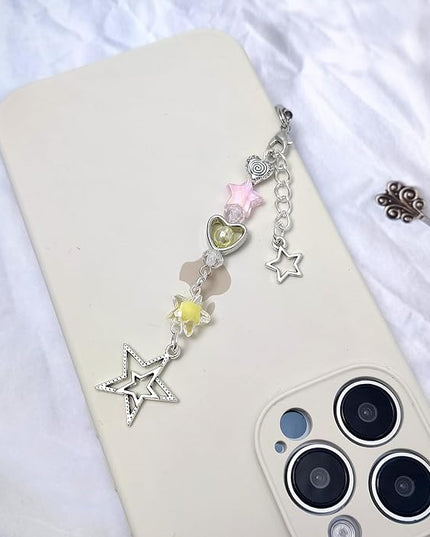 2PCS Cute Phone Charms Aesthetic Y2k Pink Guitar Strawberry Star Phone Straps Key Chains for Keys Bags Camera