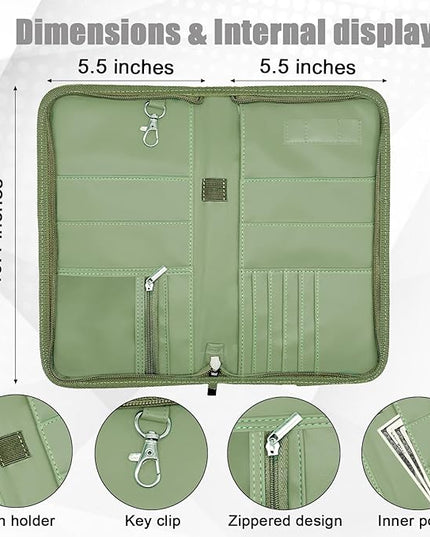 GOAUS Passport Holder with AirTag Slot, PU Leather Travel Document Organizer, Multiple RFID Blocking Wallet for Family of 4 to 6 Green