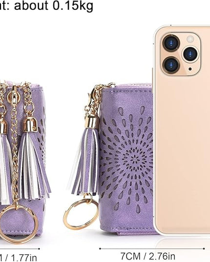 APHISON RFID Credit Card Holder Zipper Card Case Keychain Small Wallet for Women 1942-2 LIGHT-PURPLE