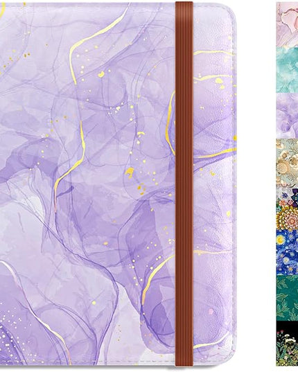 Rimilak Passport Holder, RFID Blocking Passport Cover Wallet Travel Essentials, Leather Travel Air Ticket Documents Organizer Protector for Women and Men, Purple Marble