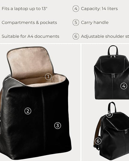Time Resistance Leather Backpack - Unisex Business Rucksack Laptop Bag for Bag and Women (Black)