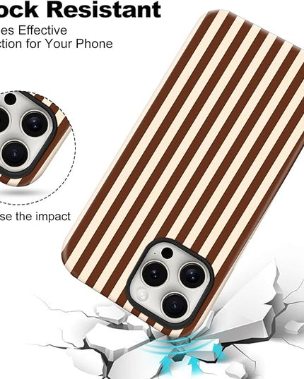 Magnetic for iPhone 13 Pro Max Case Cute Stripes Phone Case, Shockproof Slim TPU and Hard PC Protective Phone Cover Compatible with MagSafe Designed for Women Girls, Brown