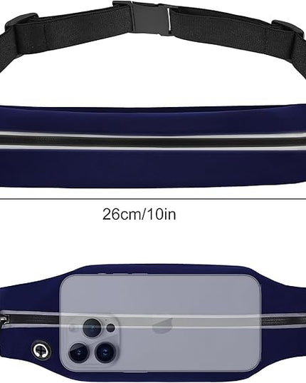 Slim Running Belt For Men and Women Waist Fanny Pack Phone Holder Pouch Bag Reflective Zipper Pocket Workout Cycling Fitness