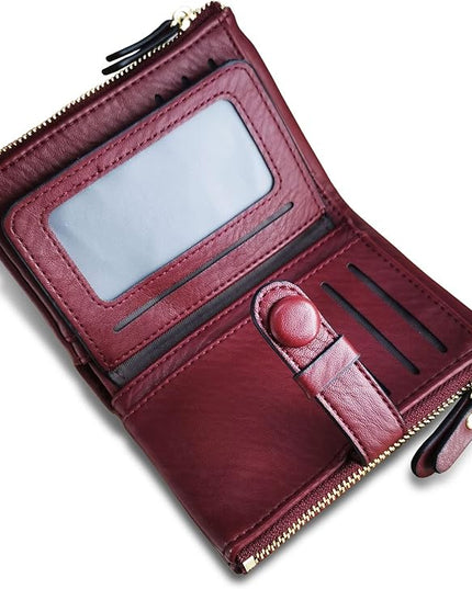 AOXONEL Women's Wallets Leather Wallets for Women Rfid Small Ladies Wallet Billfolds for Women,Trifold Mini Wallets for Women with Double Zipper Coin Pocket (Red)