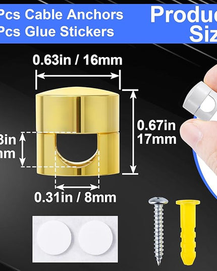 3 Sets Charger Holders for Cords, Adjustable Cable Anchor Holders, Adhesive Metal Cord Clips, Cable Management Wire Organizers for Desk, Office, Nightstand - Gold, White, Silver