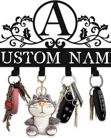 Personalized Metal Key Rack Hooks, Key Holder Wall Mounted Key Hooks, Name Background Letter Theme Wall Decoration Hooks, Key Hanger Organizer for Living Room, Entryway, Bathroom, Office Decor