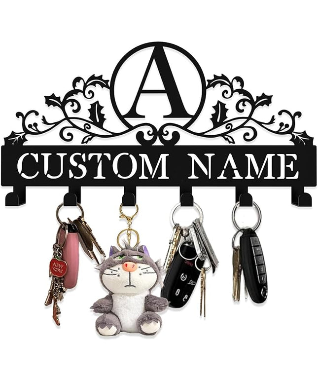 Personalized Metal Key Rack Hooks, Key Holder Wall Mounted Key Hooks, Name Background Letter Theme Wall Decoration Hooks, Key Hanger Organizer for Living Room, Entryway, Bathroom, Office Decor