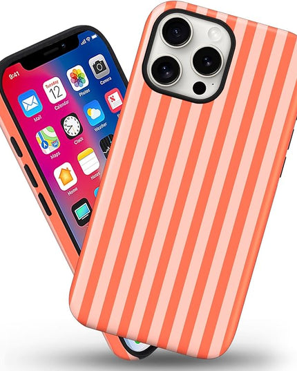 Magnetic for iPhone 11 Case Cute Stripes Phone Case, Shockproof Slim TPU and Hard PC Protective Phone Cover Compatible with MagSafe Designed for Women Girls, Deep Orange