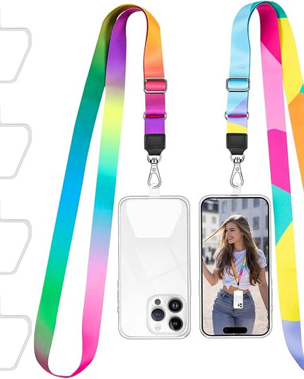 Doormoon Phone Lanyard, Universal Phone Charm Adjustable Neck Straps for Phone Case Keys ID Badges Compatible with iPhone, Samsung, Motorola, LG & Most Smartphones, 2 Pack, Rainbow