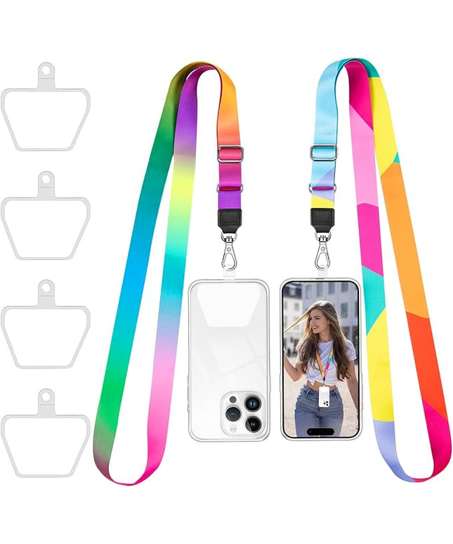 Doormoon Phone Lanyard, Universal Phone Charm Adjustable Neck Straps for Phone Case Keys ID Badges Compatible with iPhone, Samsung, Motorola, LG & Most Smartphones, 2 Pack, Rainbow