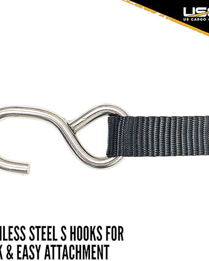 US Cargo Control Stainless Steel Ratchet Straps with S-Hooks (2-Pack), 1 Inch X 10 Foot, Black Tie Down Straps with Stainless Steel Thumb Ratchets, Utility Straps to Secure Cargo