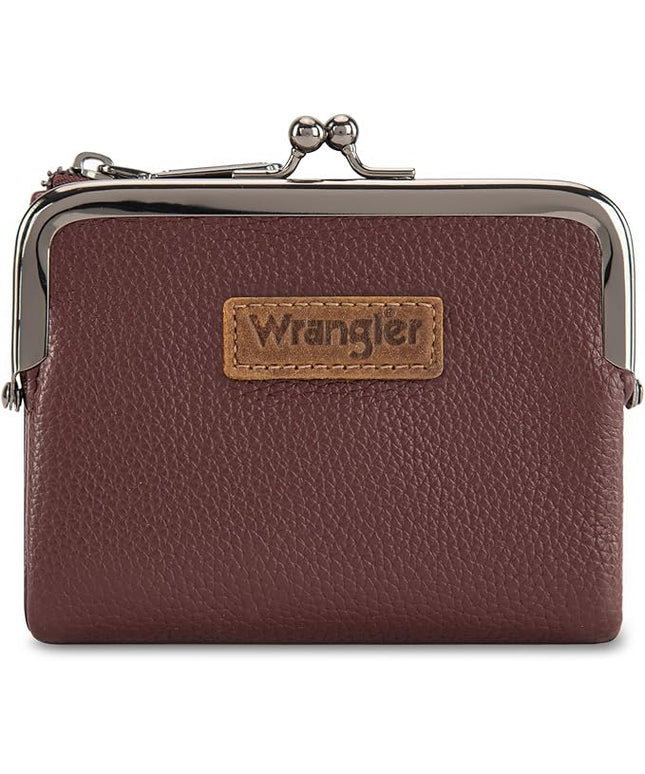Montana West Wrangler Women's Wallet RFID Blocking Wallets Small Bifold Credit Card Holder with Kiss Clasp Burgundy Red